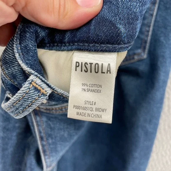 Pistola Broadway Jeans Womens 27 4 Medium Wash Blue High Rise Wide Leg Raw Hem - Picture 9 of 11